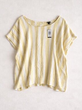 Torrid Linen Blend Cross Back Blouse Yellow White Stripe Lightweight Summer Top